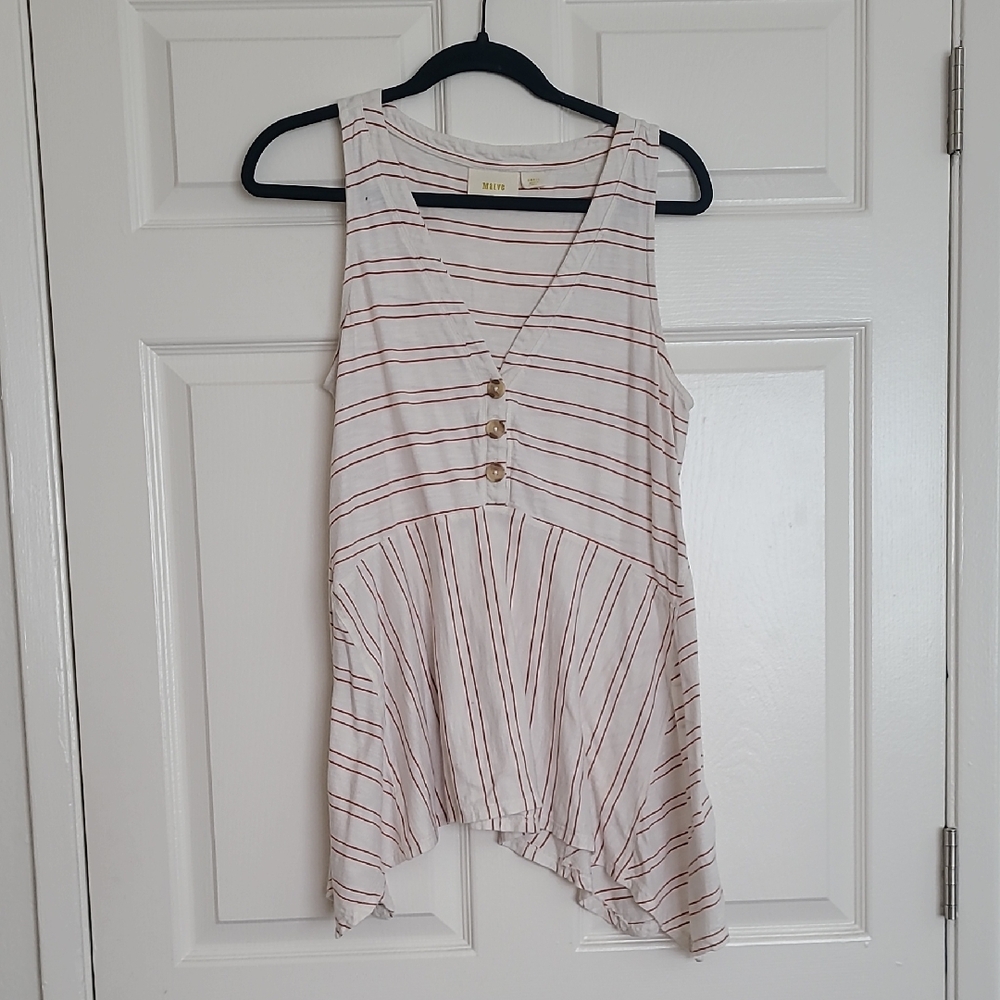 Maeve By Anthropologie Cream Tank with Rust Stripe and Tortishell like Buttons